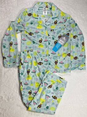 Disney girls 7/8 2‑pc PJs, soft poly and vibrant Tiana print. NWT